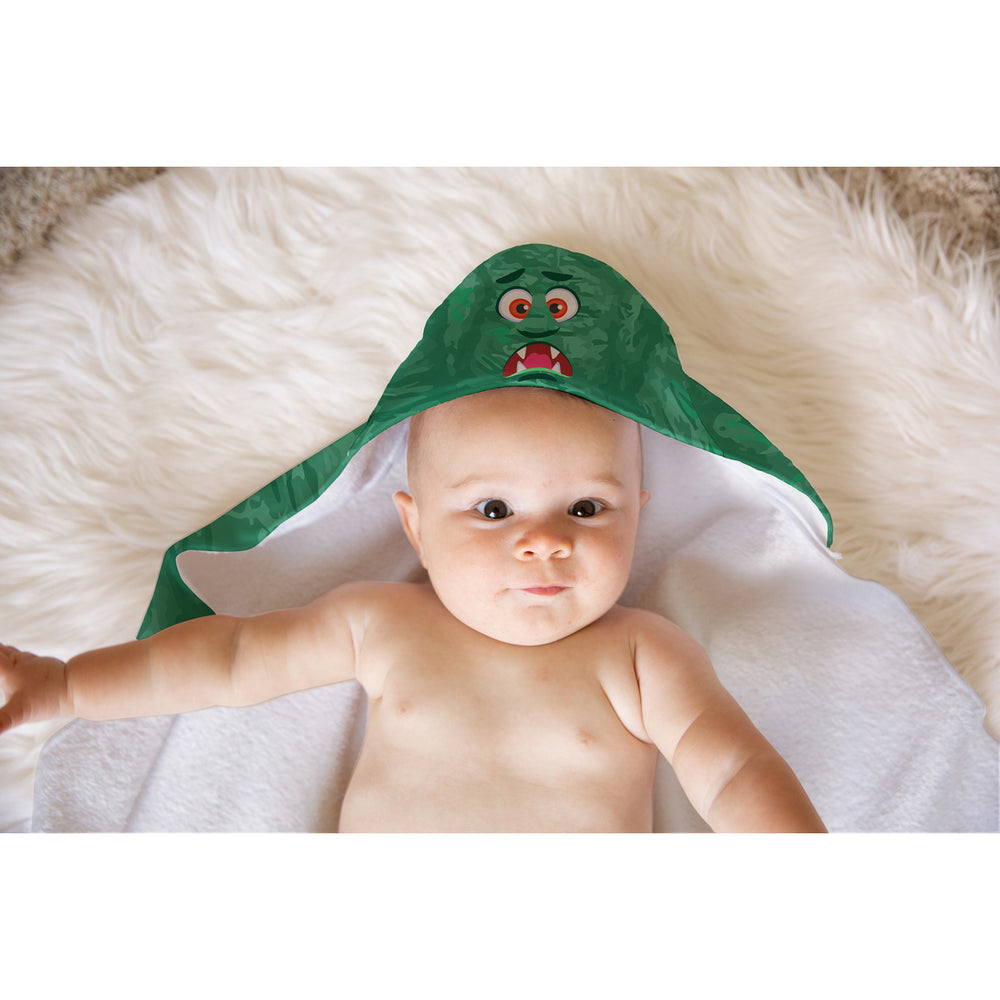 Dark Green Monster Soft and Absorbent Hooded Baby Towel Image 2