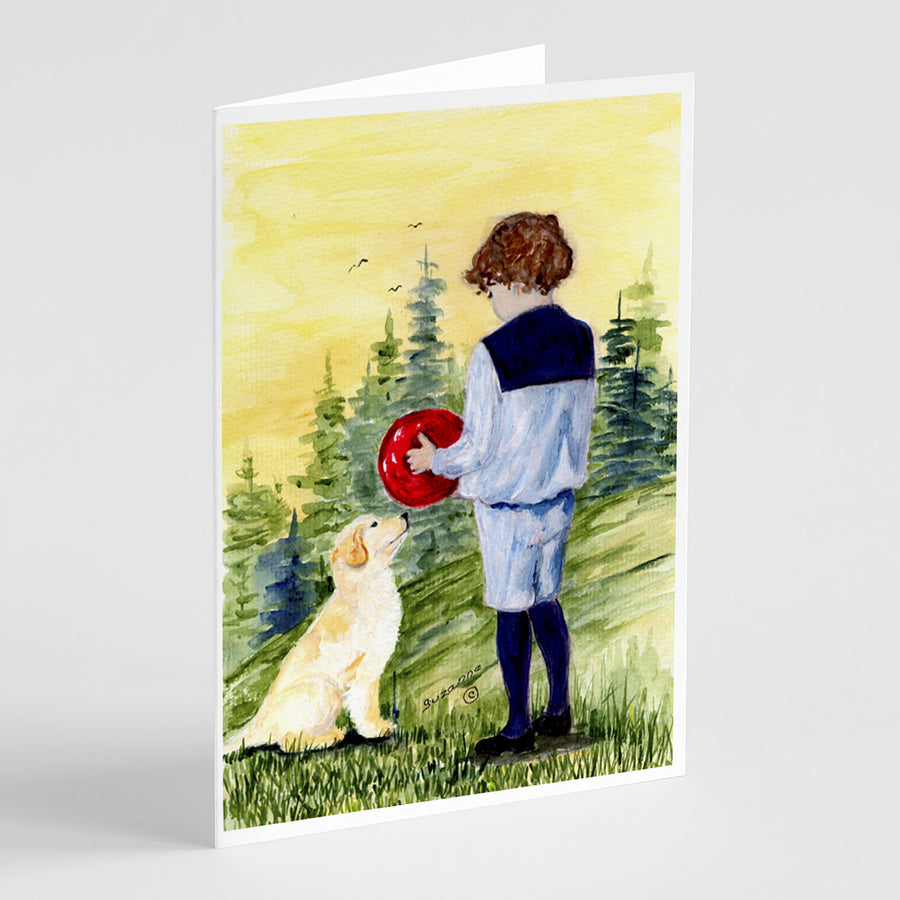 Little Boy with his Golden Retriever Greeting Cards and Envelopes Pack of 8 Image 1