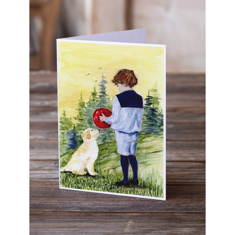 Little Boy with his Golden Retriever Greeting Cards and Envelopes Pack of 8 Image 2