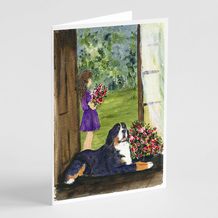 Little Girl with her Bernese Mountain Dog Greeting Cards and Envelopes Pack of 8 Image 1