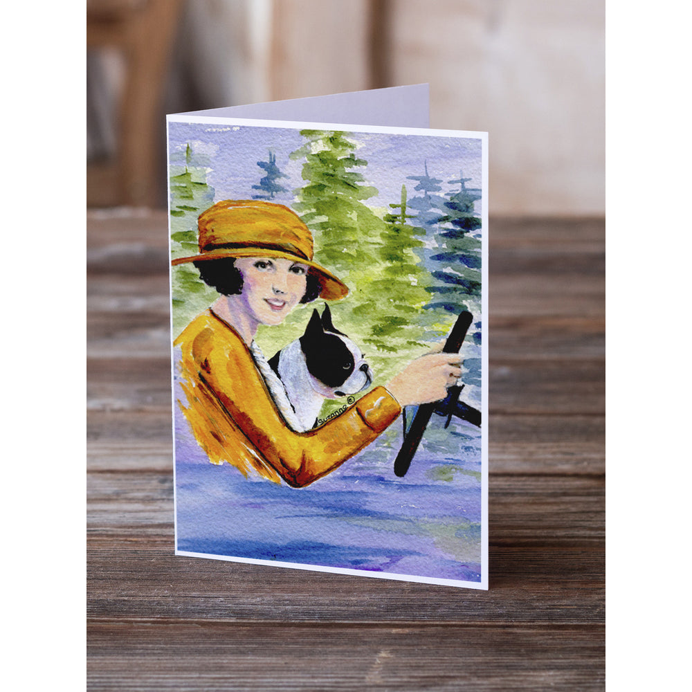 Woman driving with her Boston Terrier Greeting Cards and Envelopes Pack of 8 Image 2