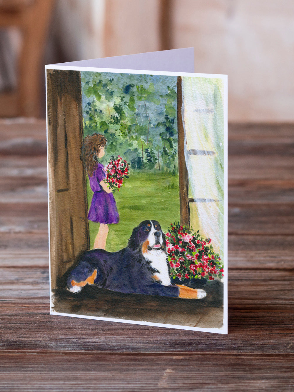 Little Girl with her Bernese Mountain Dog Greeting Cards and Envelopes Pack of 8 Image 2