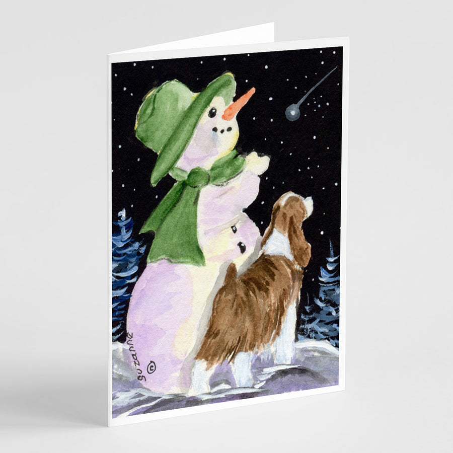 Snowman with English Springer Spaniel Greeting Cards and Envelopes Pack of 8 Image 1