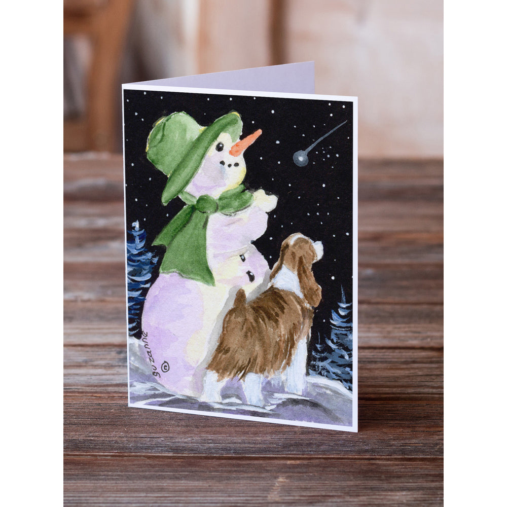 Snowman with English Springer Spaniel Greeting Cards and Envelopes Pack of 8 Image 2