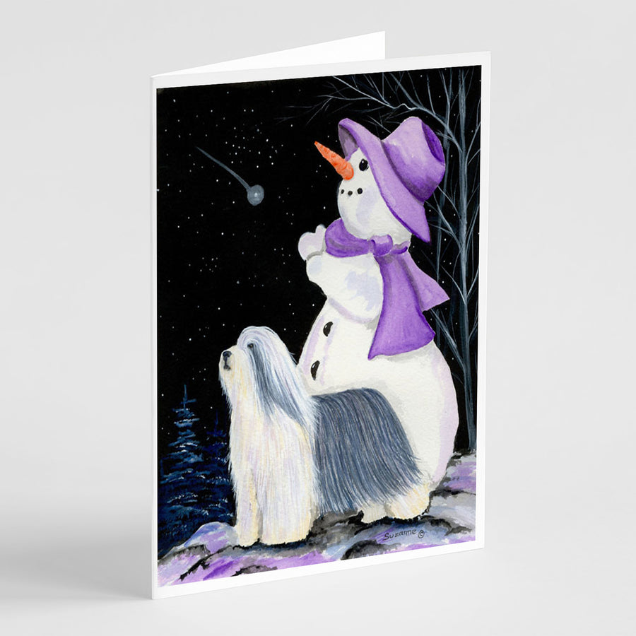 Snowman with Bearded Collie Greeting Cards and Envelopes Pack of 8 Image 1