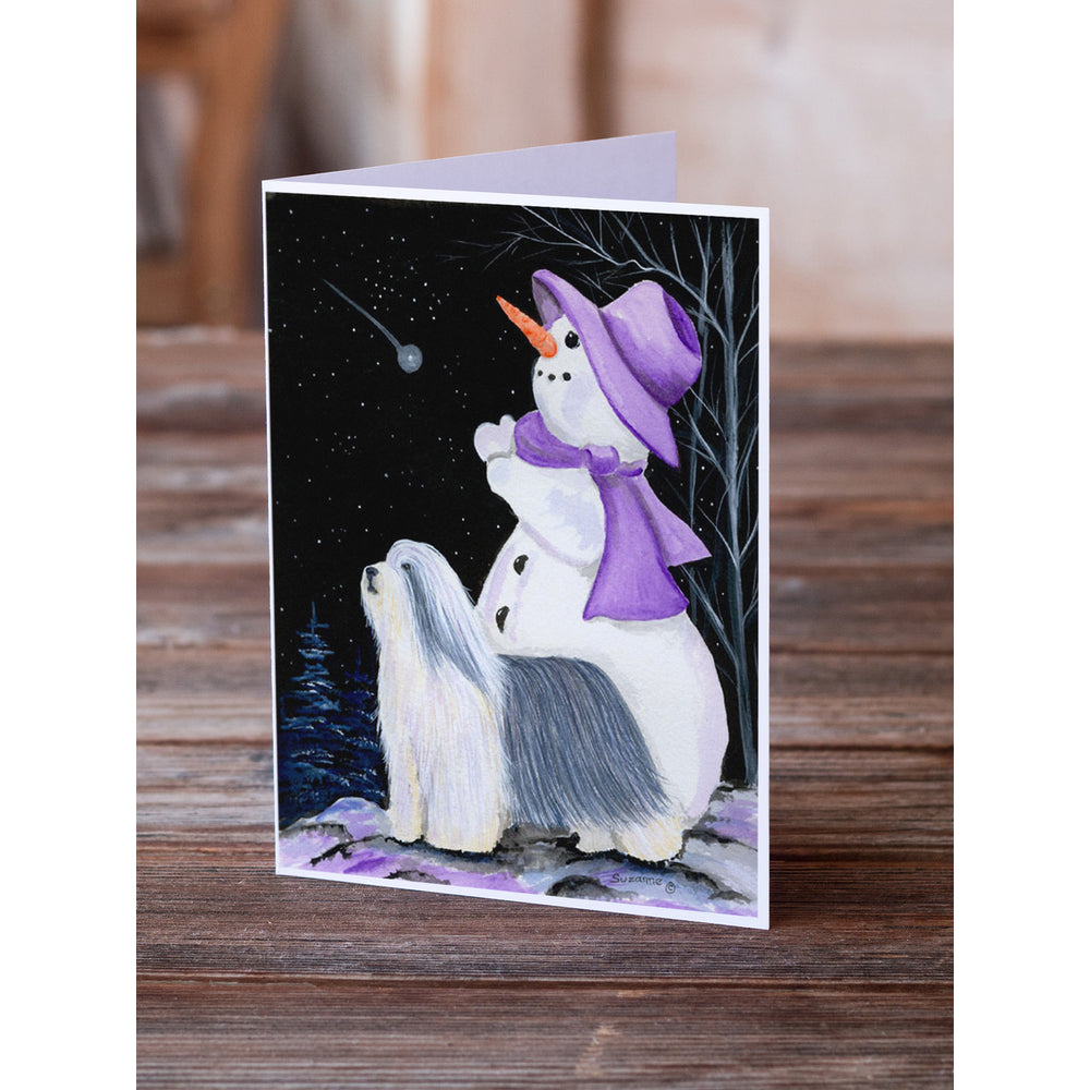 Snowman with Bearded Collie Greeting Cards and Envelopes Pack of 8 Image 2