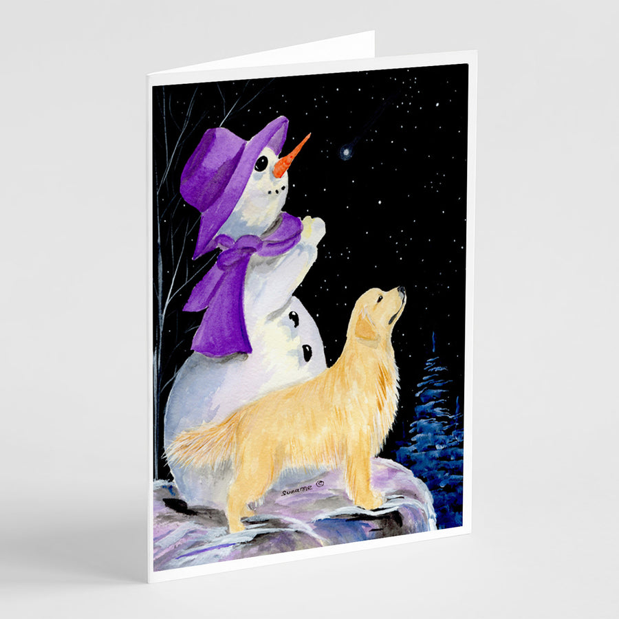 Snowman with Golden Retriever Greeting Cards and Envelopes Pack of 8 Image 1