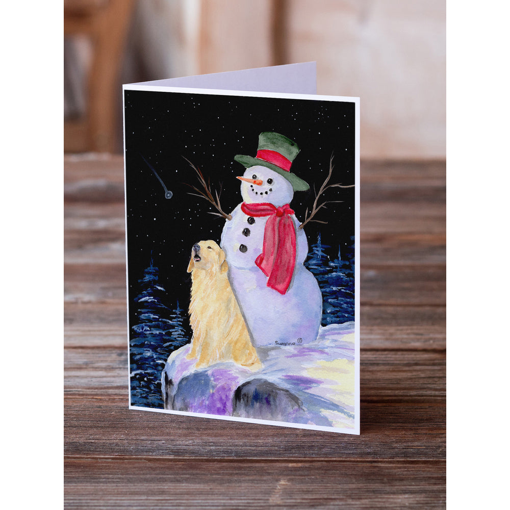 Snowman with Golden Retriever Greeting Cards and Envelopes Pack of 8 Image 2