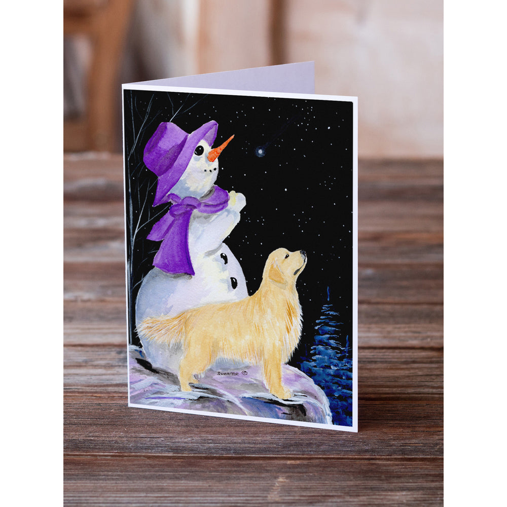 Snowman with Golden Retriever Greeting Cards and Envelopes Pack of 8 Image 2