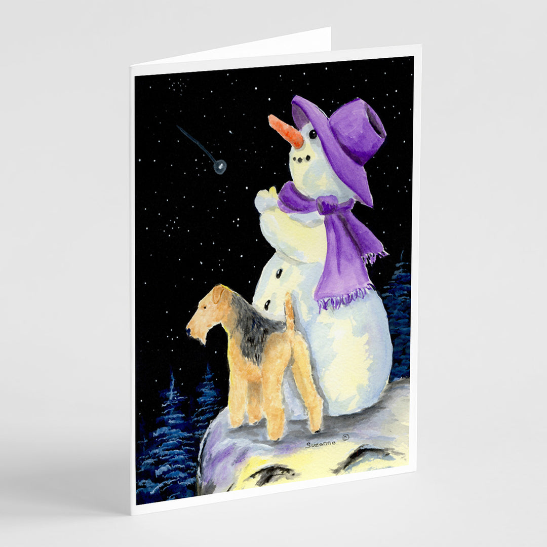 Snowman with Lakeland Terrier Greeting Cards and Envelopes Pack of 8 Image 1