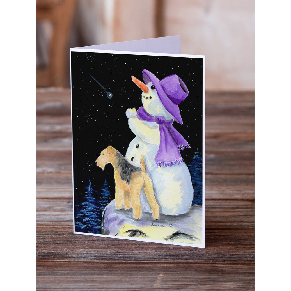 Snowman with Lakeland Terrier Greeting Cards and Envelopes Pack of 8 Image 2