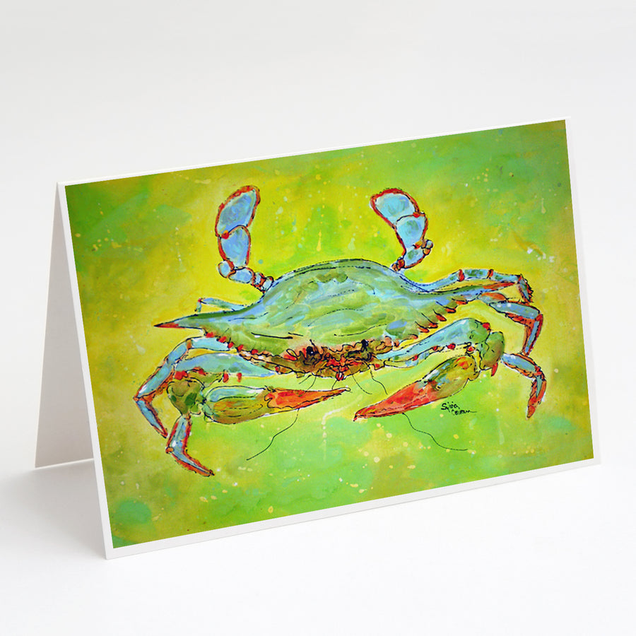 Bright Green Blue Crab Greeting Cards and Envelopes Pack of 8 Image 1