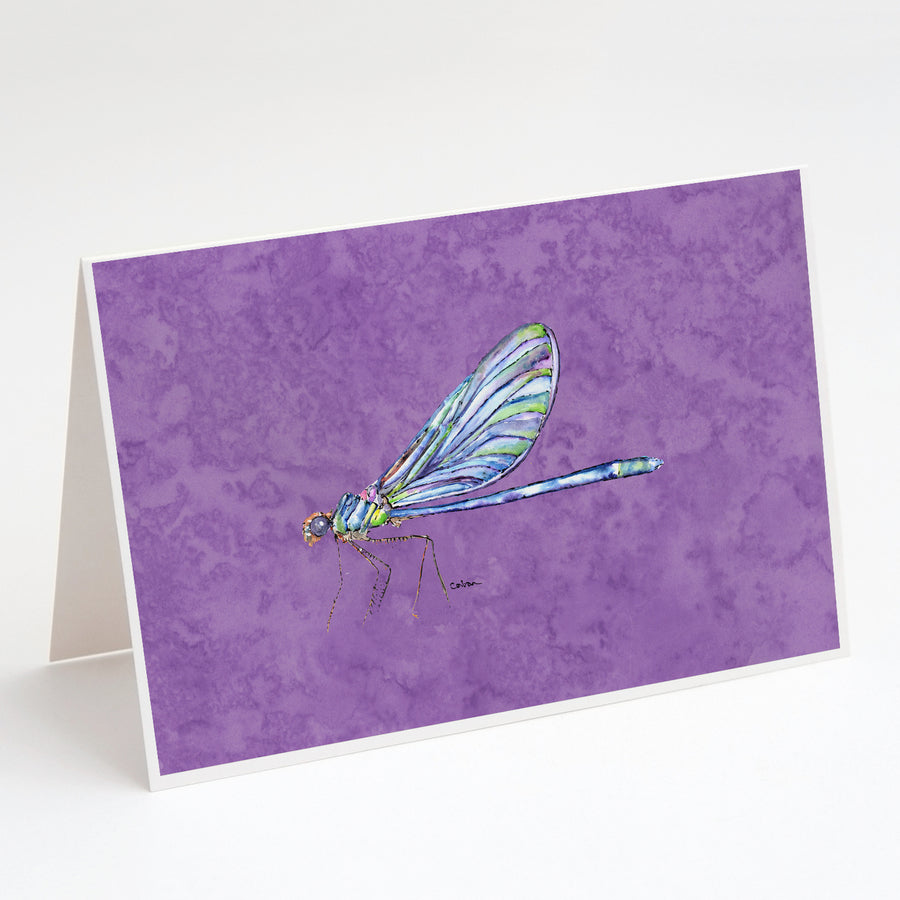 Dragonfly on Purple Greeting Cards and Envelopes Pack of 8 Image 1