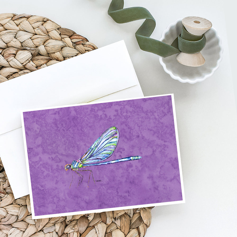 Dragonfly on Purple Greeting Cards and Envelopes Pack of 8 Image 2