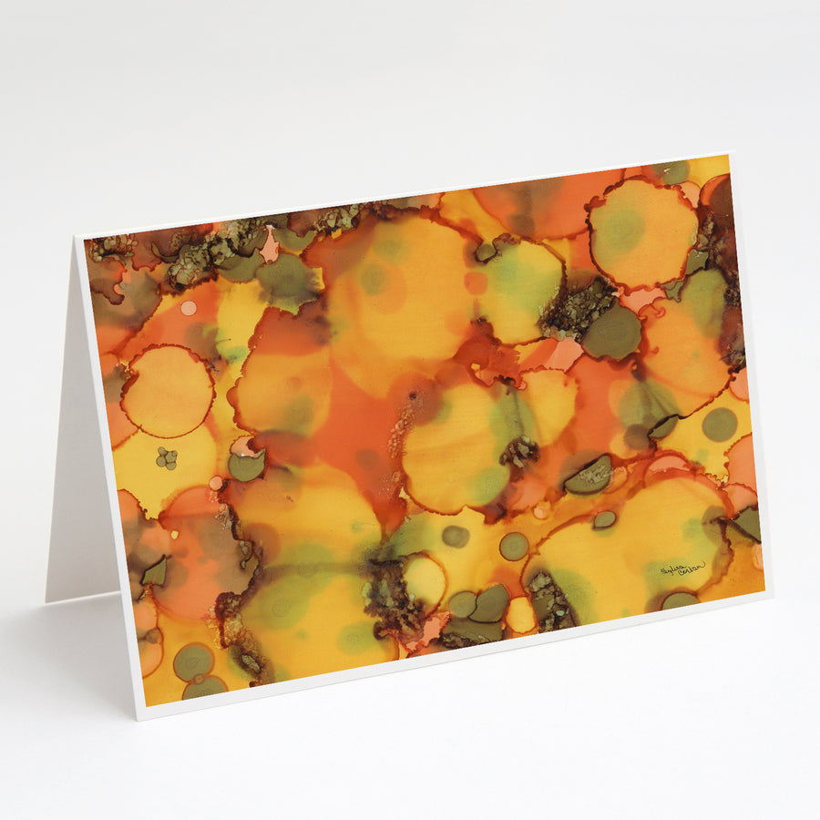 Abstract in Orange and Greens Greeting Cards and Envelopes Pack of 8 Image 1