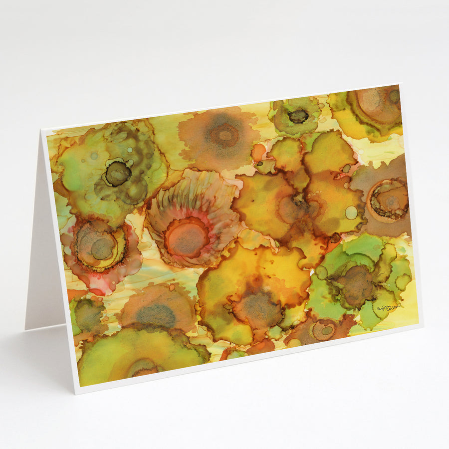 Abstract Flowers in Yellows and Oranges Greeting Cards and Envelopes Pack of 8 Image 1