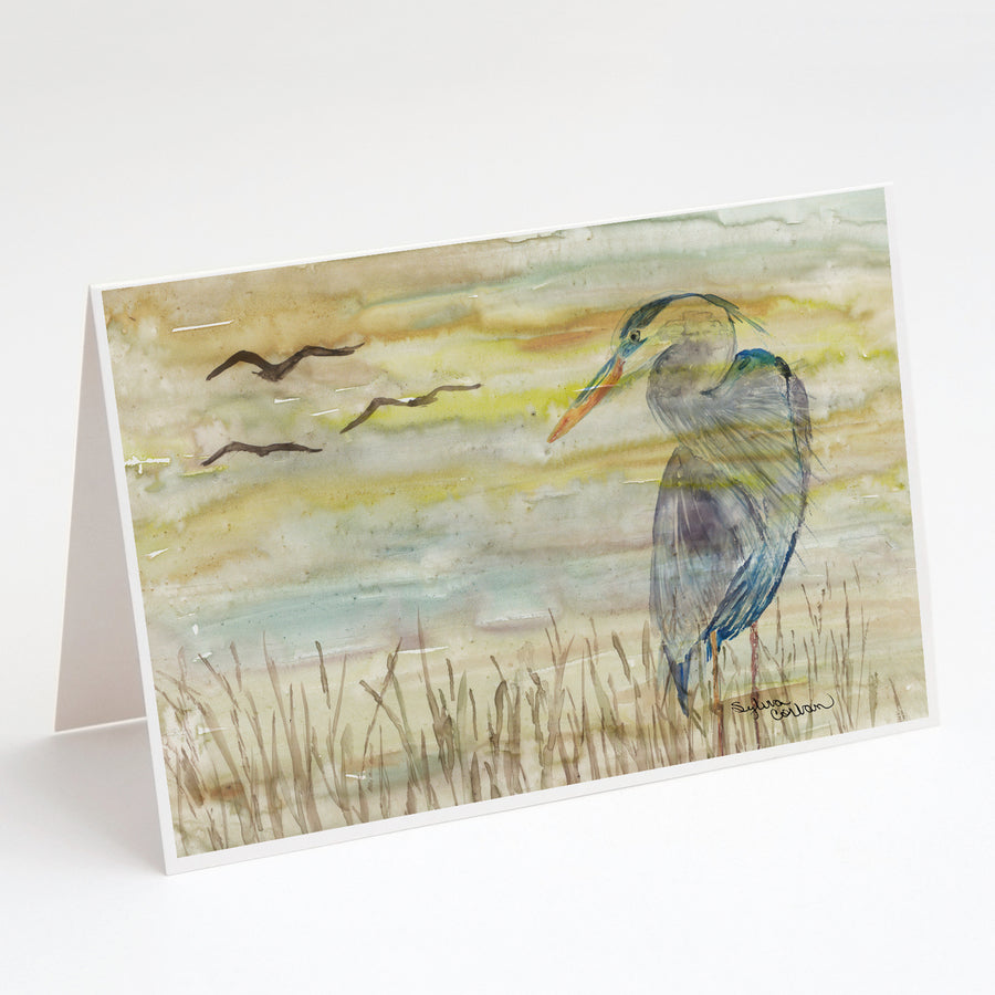 Blue Heron Yellow Sky Greeting Cards and Envelopes Pack of 8 Image 1