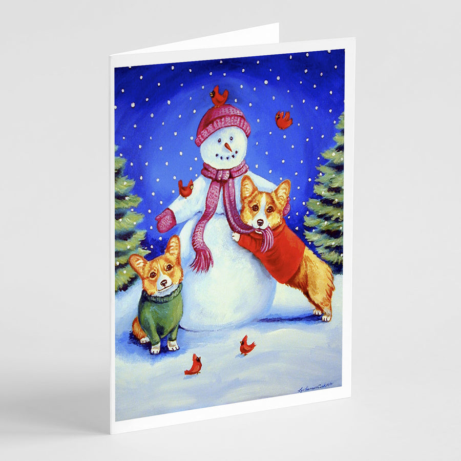 Snowman with Corgi Greeting Cards and Envelopes Pack of 8 Image 1