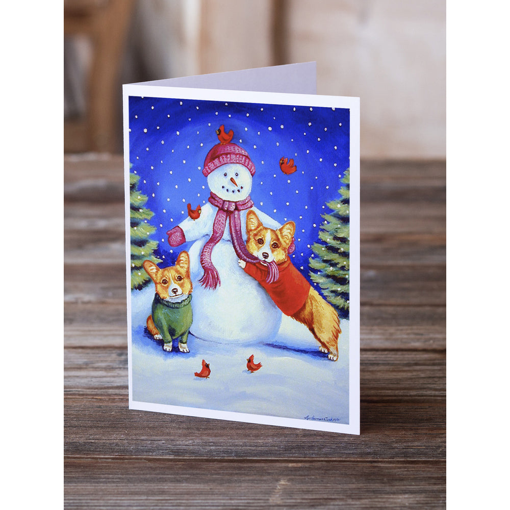 Snowman with Corgi Greeting Cards and Envelopes Pack of 8 Image 2