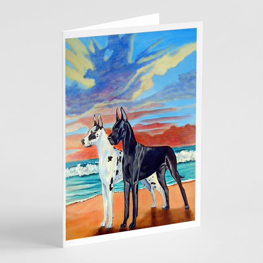 At sunset Great Dane Harlequin and Black Greeting Cards and Envelopes Pack of 8 Image 1