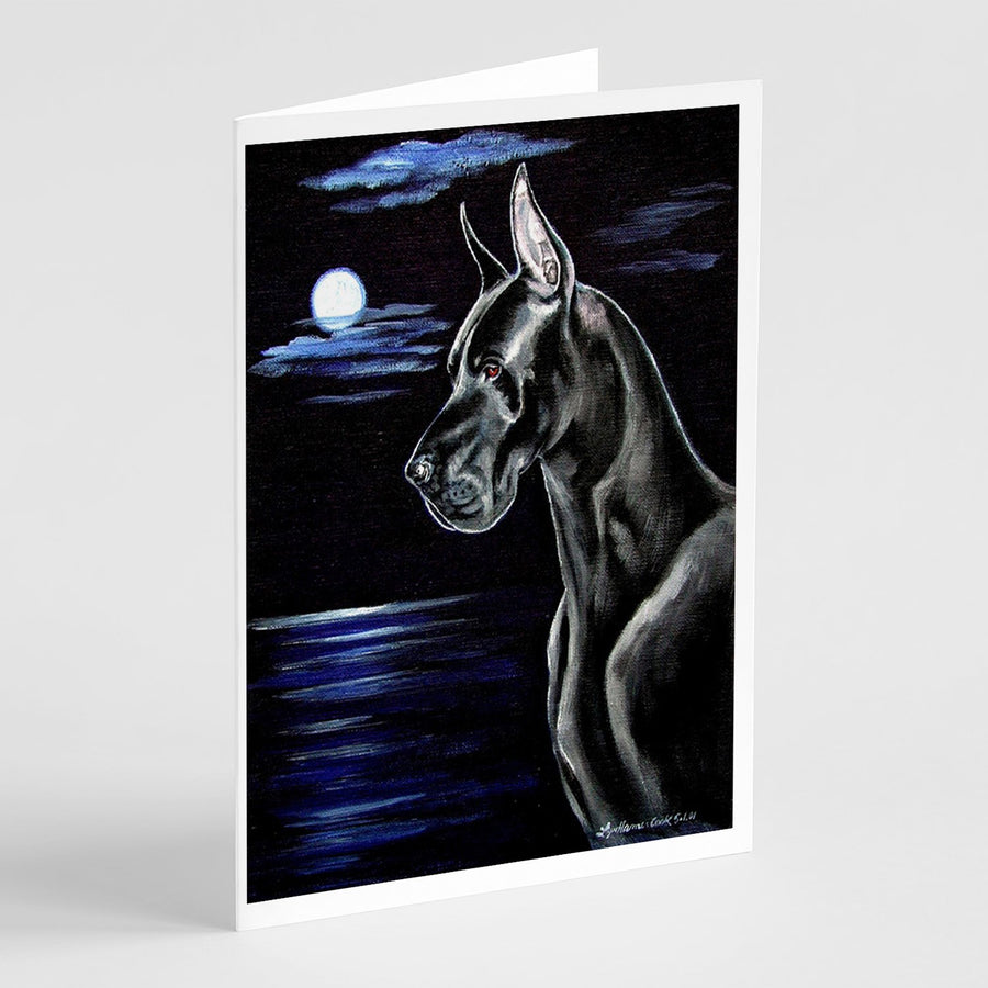 Black Great Dane in the Moonlight Greeting Cards and Envelopes Pack of 8 Image 1