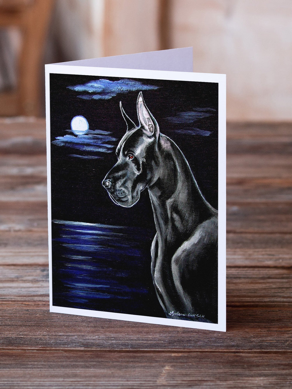 Black Great Dane in the Moonlight Greeting Cards and Envelopes Pack of 8 Image 2