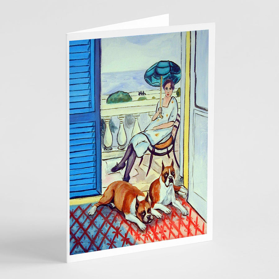 Lady with her Boxer Greeting Cards and Envelopes Pack of 8 Image 1