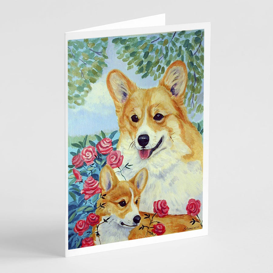 Corgi Momma loves Roses Greeting Cards and Envelopes Pack of 8 Image 1