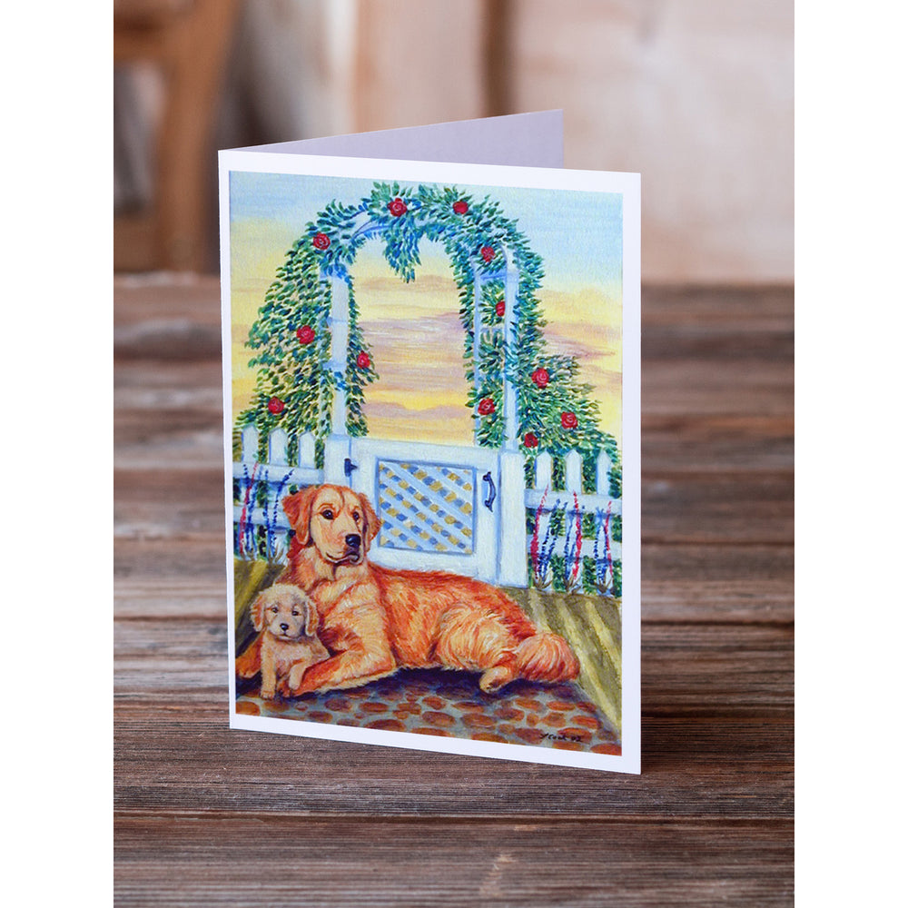 Golden Retriever and puppy at the fence Greeting Cards and Envelopes Pack of 8 Image 2