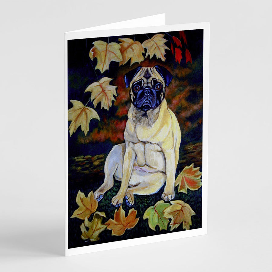 Fawn Pug in Fall Leaves Greeting Cards and Envelopes Pack of 8 Image 1