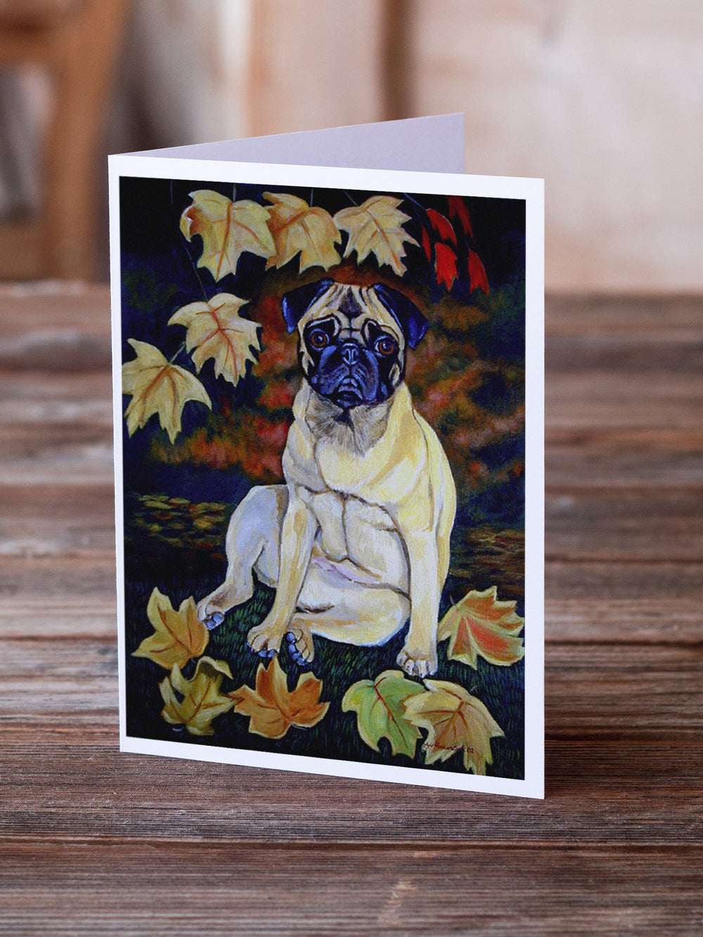 Fawn Pug in Fall Leaves Greeting Cards and Envelopes Pack of 8 Image 2