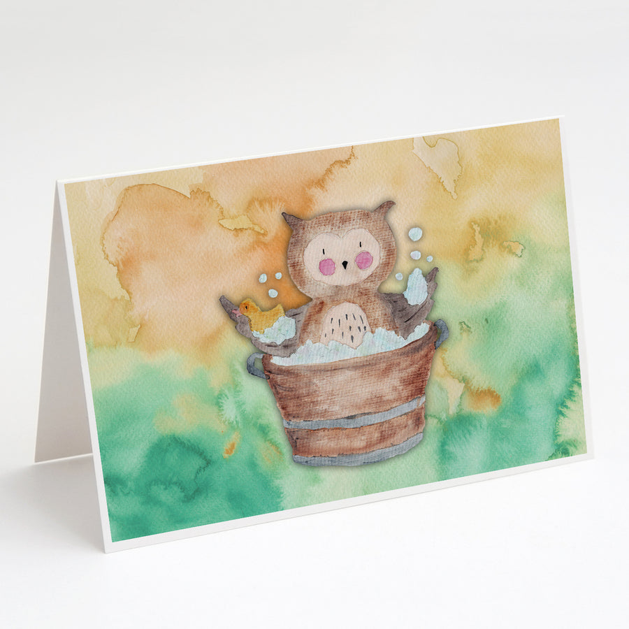 Owl Bathing Watercolor Greeting Cards and Envelopes Pack of 8 Image 1