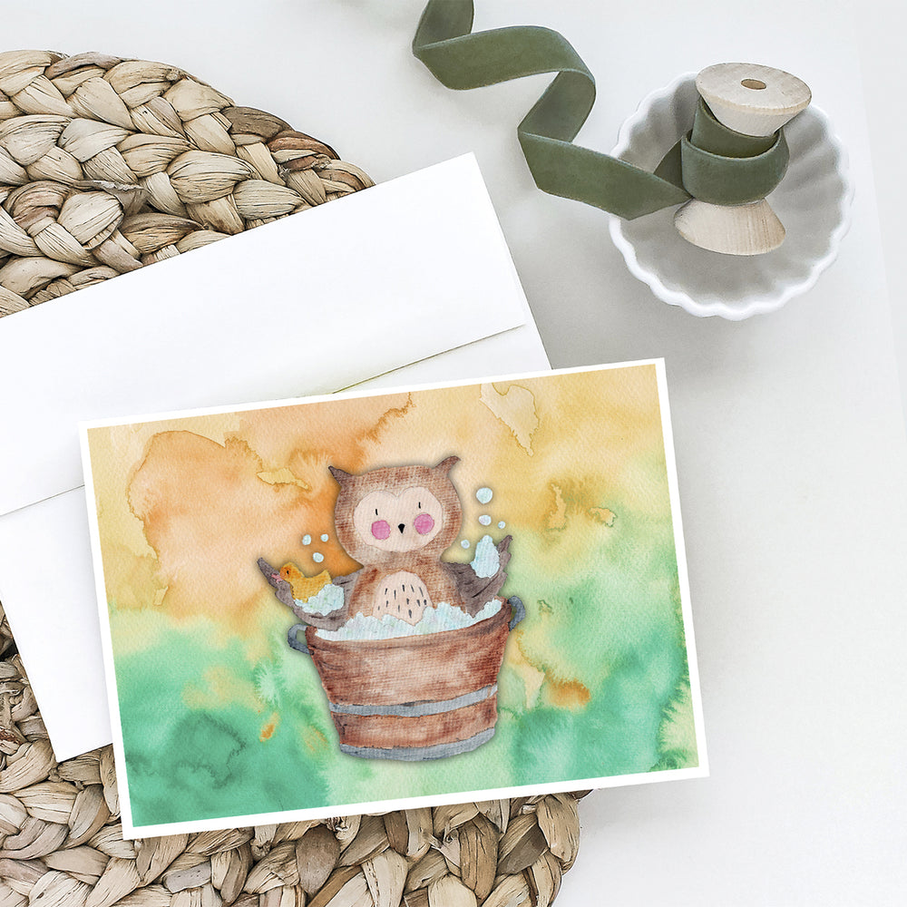 Owl Bathing Watercolor Greeting Cards and Envelopes Pack of 8 Image 2