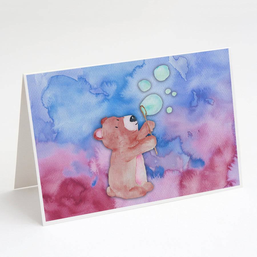 Bear and Bubbles Watercolor Greeting Cards and Envelopes Pack of 8 Image 1