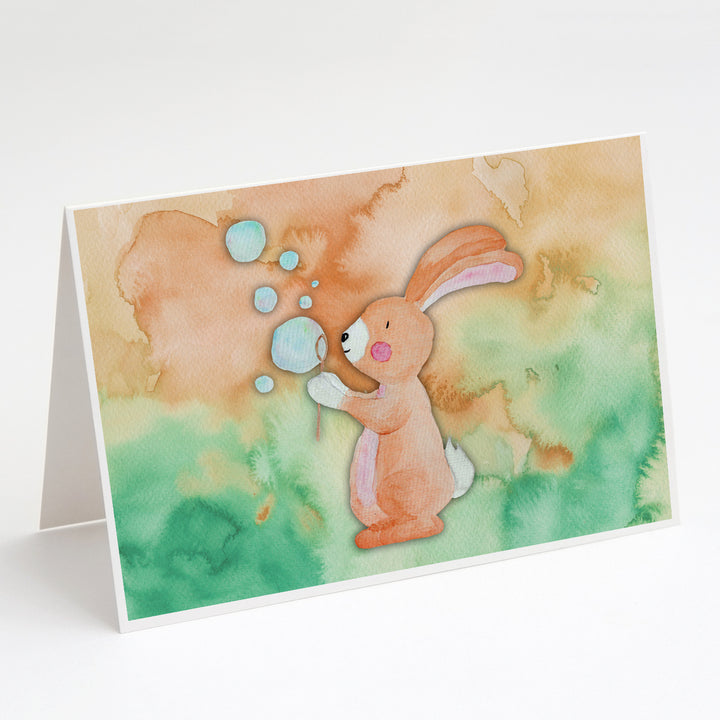 Rabbit and Bubbles Watercolor Greeting Cards and Envelopes Pack of 8 Image 1