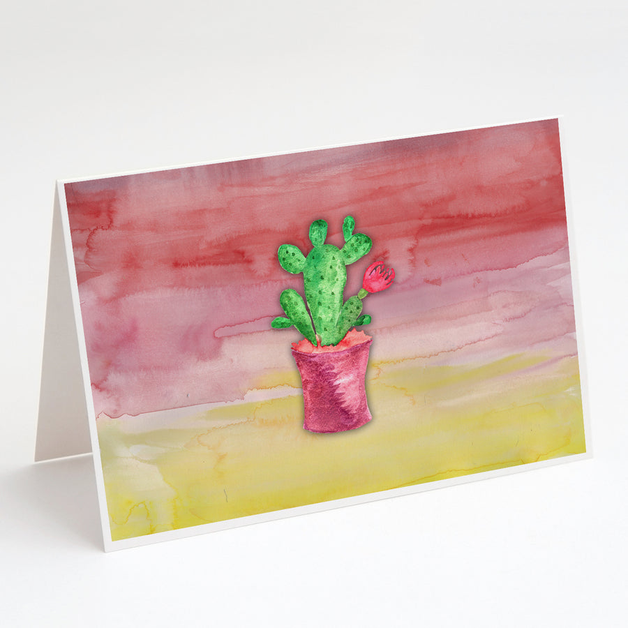 Flowering Cactus Watercolor Greeting Cards and Envelopes Pack of 8 Image 1