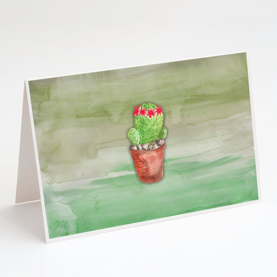 Cactus Green Watercolor Greeting Cards and Envelopes Pack of 8 Image 1