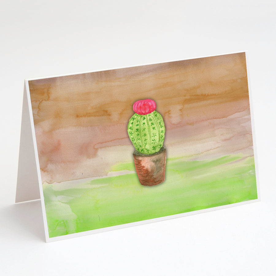 Cactus Green and Brown Watercolor Greeting Cards and Envelopes Pack of 8 Image 1