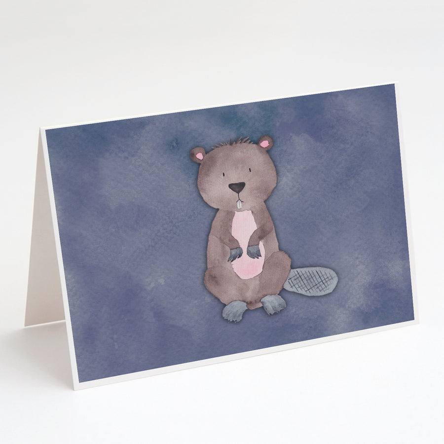 Beaver Watercolor Greeting Cards and Envelopes Pack of 8 Image 1