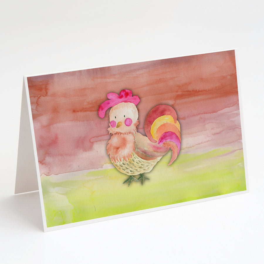 Rooster Watercolor Greeting Cards and Envelopes Pack of 8 Image 1