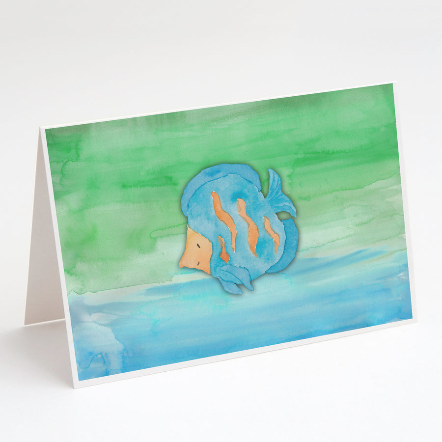 Blue Fish Watercolor Greeting Cards and Envelopes Pack of 8 Image 1