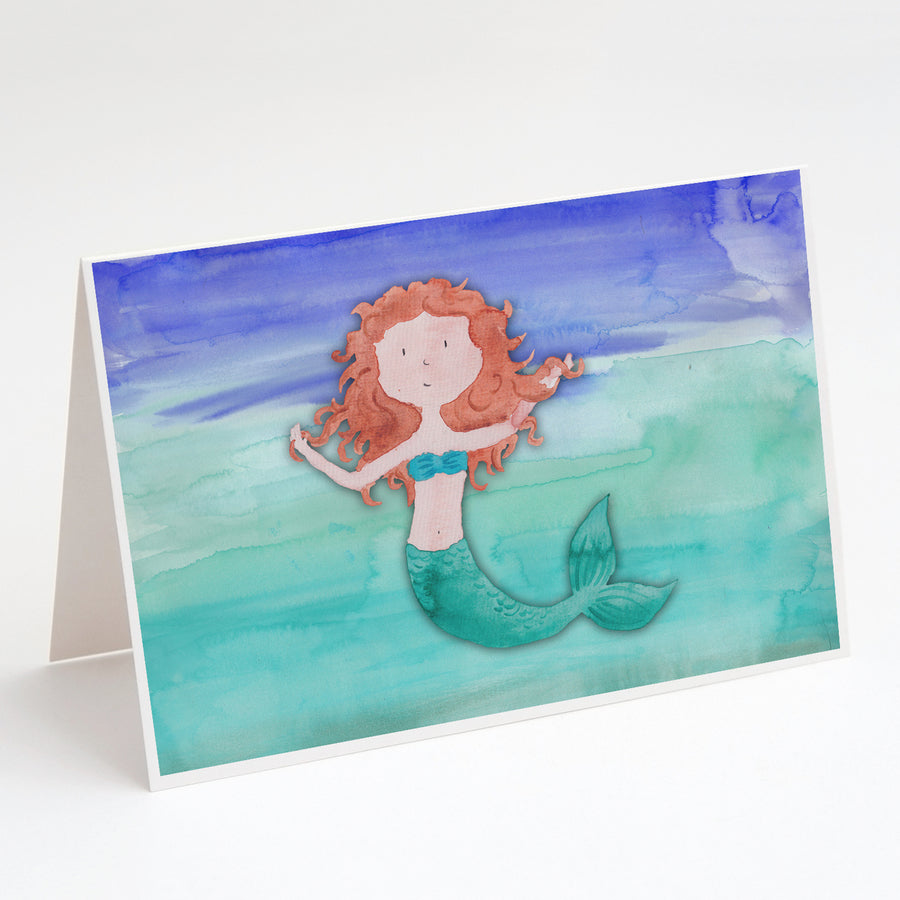 Ginger Mermaid Watercolor Greeting Cards and Envelopes Pack of 8 Image 1