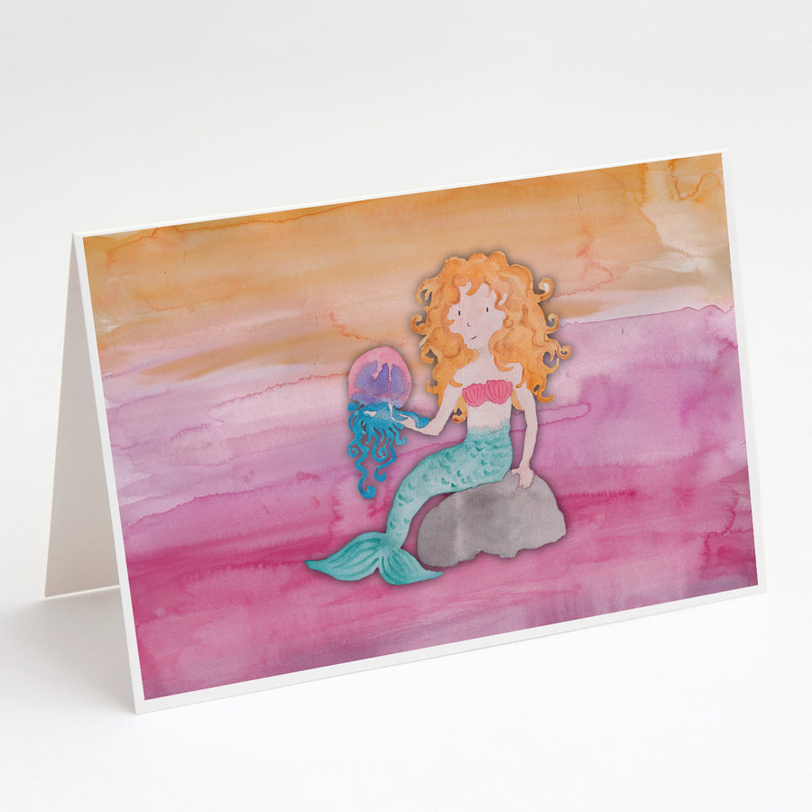 Blonde Mermaid Watercolor Greeting Cards and Envelopes Pack of 8 Image 1