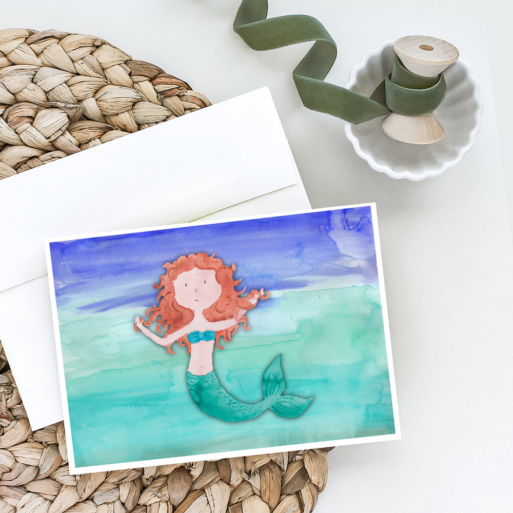 Ginger Mermaid Watercolor Greeting Cards and Envelopes Pack of 8 Image 2