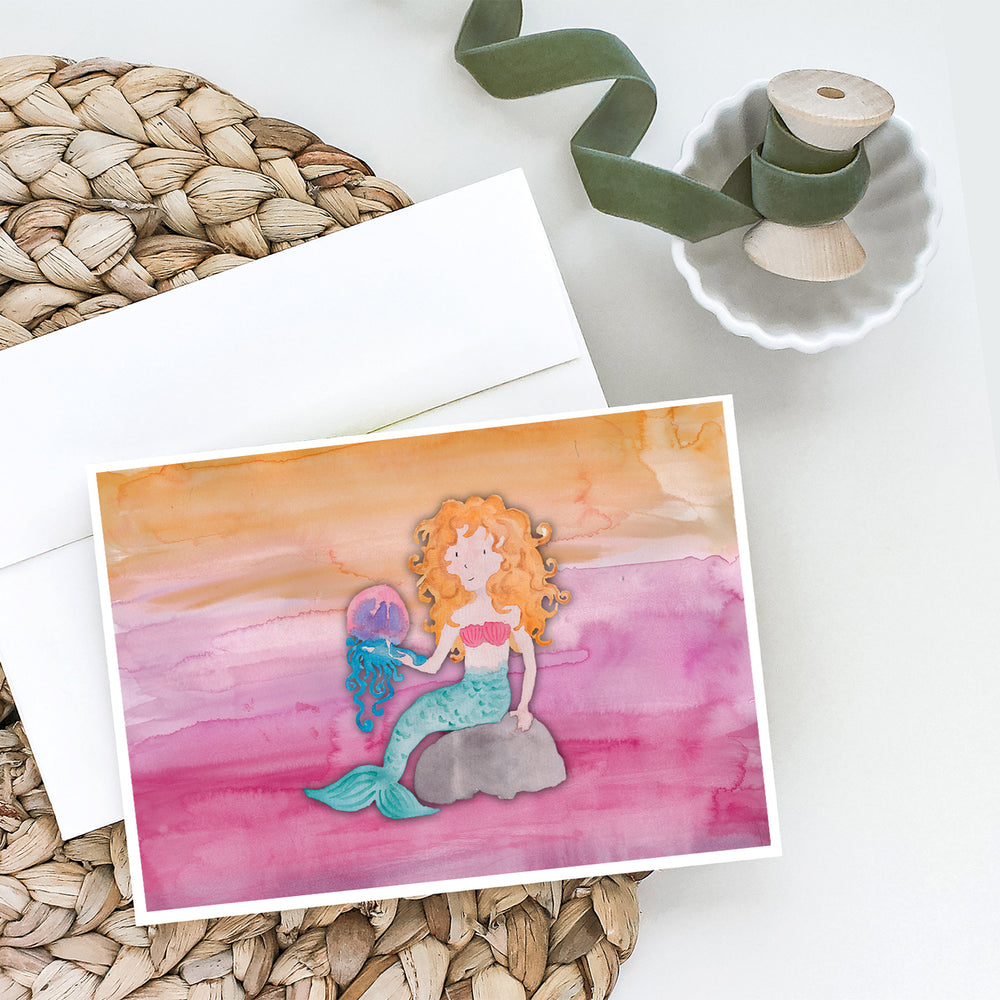 Blonde Mermaid Watercolor Greeting Cards and Envelopes Pack of 8 Image 2