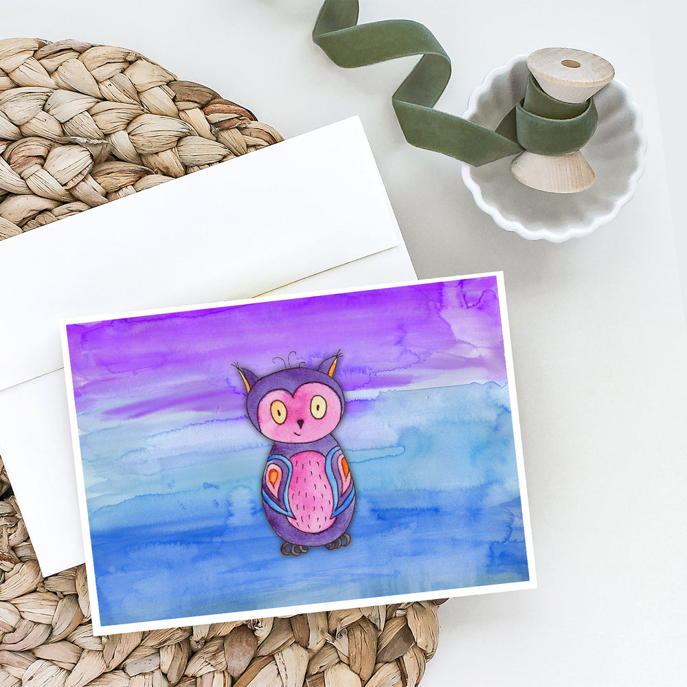 Pink and Purple Owl Watercolor Greeting Cards and Envelopes Pack of 8 Image 2