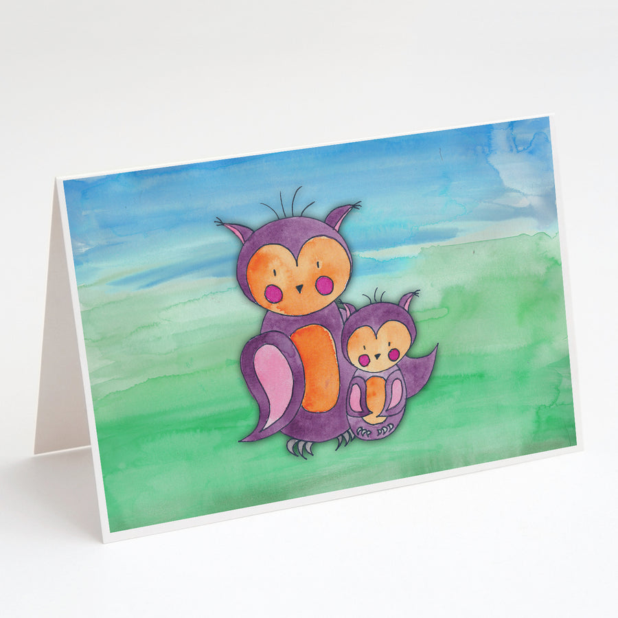 Momma and Baby Owl Watercolor Greeting Cards and Envelopes Pack of 8 Image 1