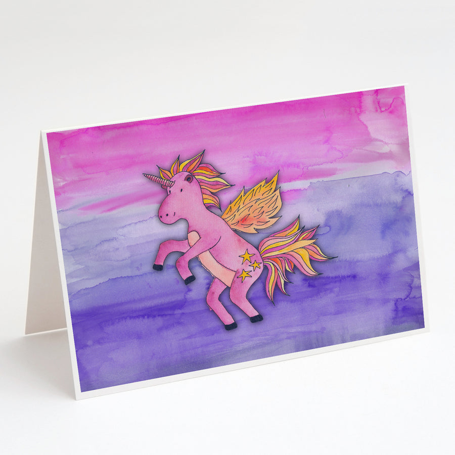 Pink Unicorn Watercolor Greeting Cards and Envelopes Pack of 8 Image 1