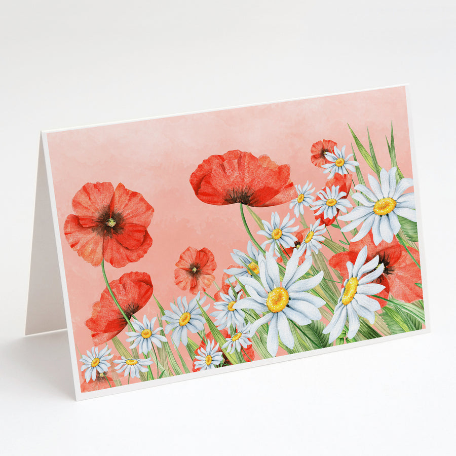 Poppies and Chamomiles Greeting Cards and Envelopes Pack of 8 Image 1