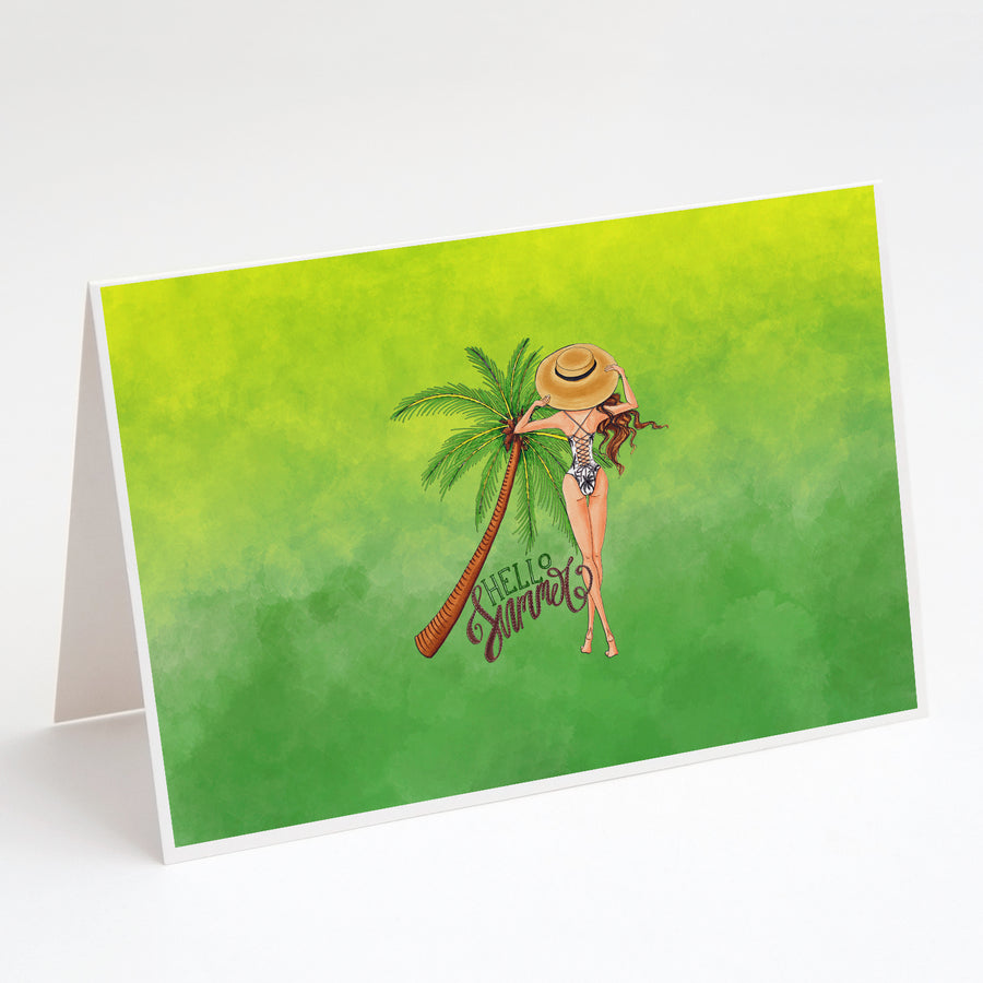 Hello Summer Lady in Swimsuit Greeting Cards and Envelopes Pack of 8 Image 1